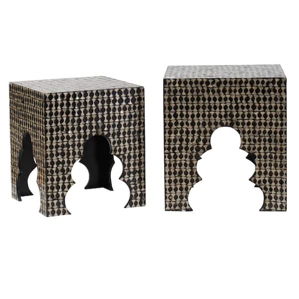 A & B Home 19.88 in. Pearl, Black Backless 16 in. - 23 in. Wood Short Bar Stool