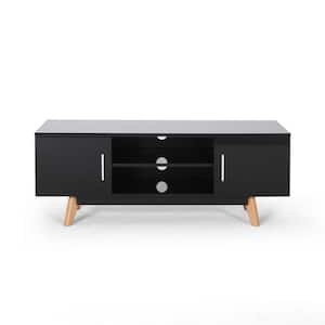 47 in. Black MDF TV Stand Fits TVs Up to 47 in. with Storage Doors