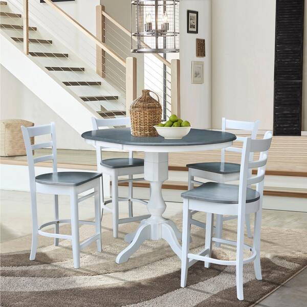 International Concepts 36 In 5 Piece Heather Gray And White Extendable Gathering Height Table With 4 Counter Stools K05 36rxt 11 S6172 The Home Depot White Extendable Gathering Height Table, 36 Inch Table Chair Height