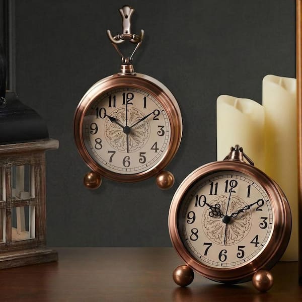 Browns/Tans Metal Vintage Bronze Metal Analog Alarm Clock Antique