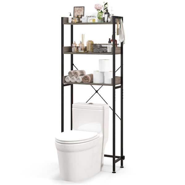 Costway 25 in. W x 64.5 in. H x 9.5 in. Metal Rectangular Shelf 3-Tier Over-The-Toilet Space Saver Rack in Gray