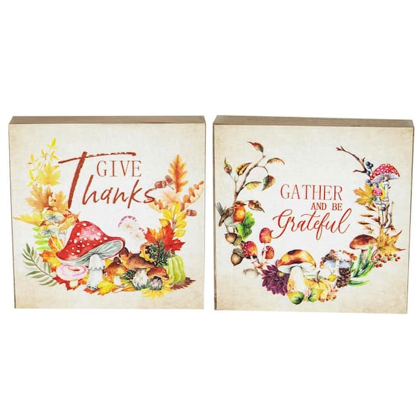 Give Thanks and Be Grateful Fall Harvest Signs-4.75 in. (Set of 2)