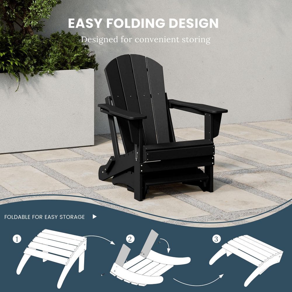 Black Poly Plastic Outdoor Folding Adirondack Ottoman