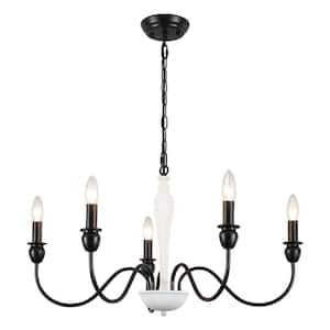 Marypaz 5-Light White/Black Dimmable Classic Traditional Farmhouse Chandelier for Kitchen Island with no Bulbs Included