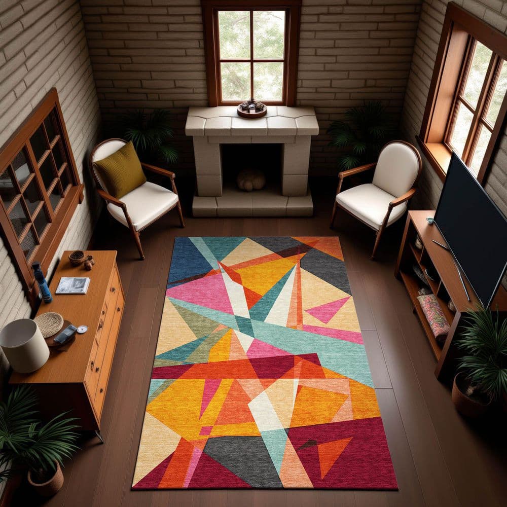 Mayfield Premium Machine Washable Abstract AMF1609 Orange 3 ft. x 5 ft. Area Rug price history on PriceWatchPro