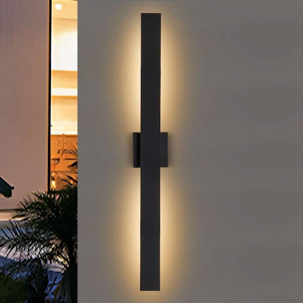 40 in. Black Dimmable 46-W LED Outdoor Indoor Hardwired Wall Lantern Sconce with Frosted Glass
