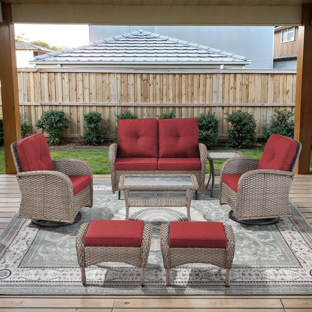 Opohoro PlainCurve 7-Piece Gray Wicker Patio Conversation Set with ...