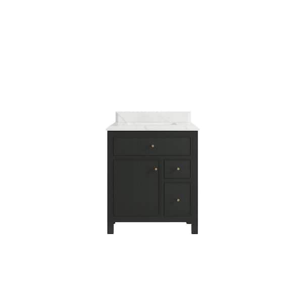 Willow Collections Sonoma 30 in. W x 22 in. D x 36 in. H Single Sink Bath Vanity in Black Top with 1.5 in. Calacatta Qt. Top