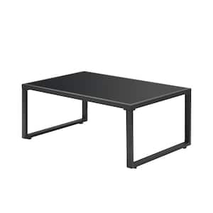 39.5 in. Gray Aluminum Rectangular Outdoor Coffee Table Patio Table with Glass Tabletop