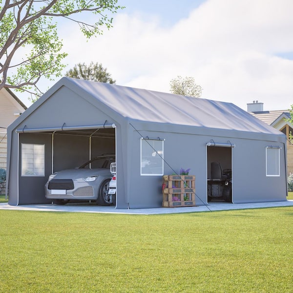 13 ft. x 26 ft. Outdoor Gray Roof Canopy Tent Steel Carport with Removable Sidewalls