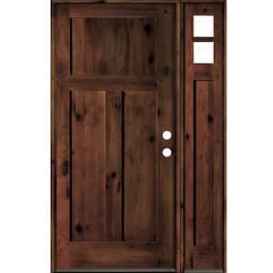 46 in. x 80 in. Alder 3 Panel Left-Hand/Inswing Clear Glass Red Mahogany Stain Wood Prehung Front Door w/Right Sidelite