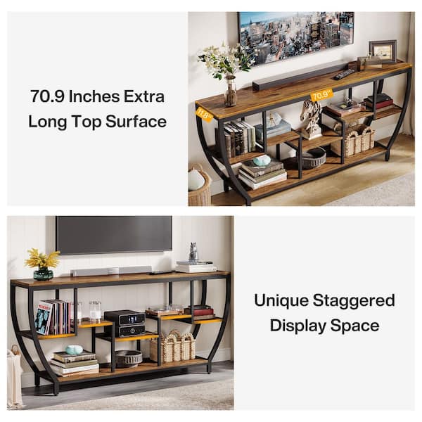 BYBLIGHT Ezlynn70.9 in. Rustic Brown Wood TV Stand Fits TVs up to