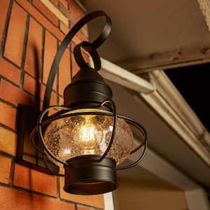 1-Light Matte Black Hardwired Outdoor Wall Lantern Sconce