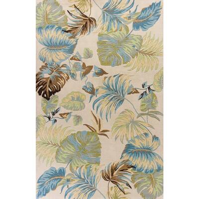 Waverly Tropical 7'6 Round Hand-Tufted Wool Area Rug in Ivory/Blue 