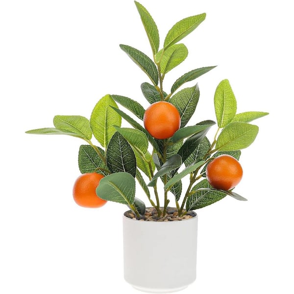 14.5 ft. Artificial Orange Tree in White Pot Lifelike Faux Fruit
