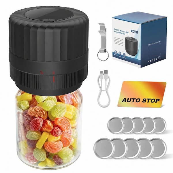 Electric Mason Jar Vacuum Sealer Kit Automatic Wide and Regular Mouth Jar Sealer with 5-Pairs of Lids Type-C