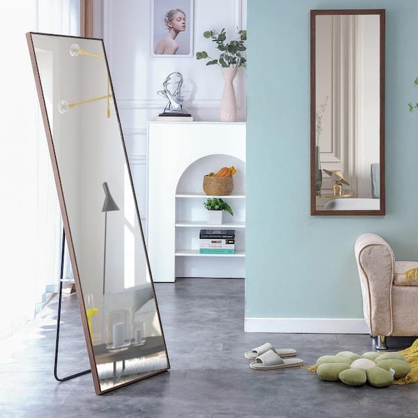 Unbranded Brown 19 in. W x 63 in. H Rectangular Solid Wood Frame Full Length Mirror and Dressing Mirror and Floor Mounted Mirror