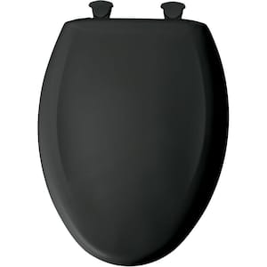 Soft Close Elongated Plastic Closed Front Toilet Seat in Black Removes for Easy Cleaning and Never Loosens