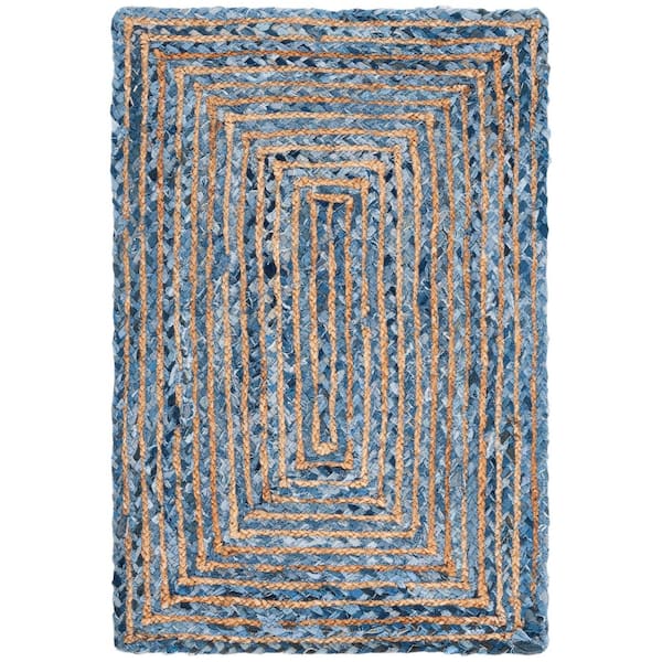 Cape Cod Blue/Natural 2 ft. x 4 ft. Striped Border Area Rug