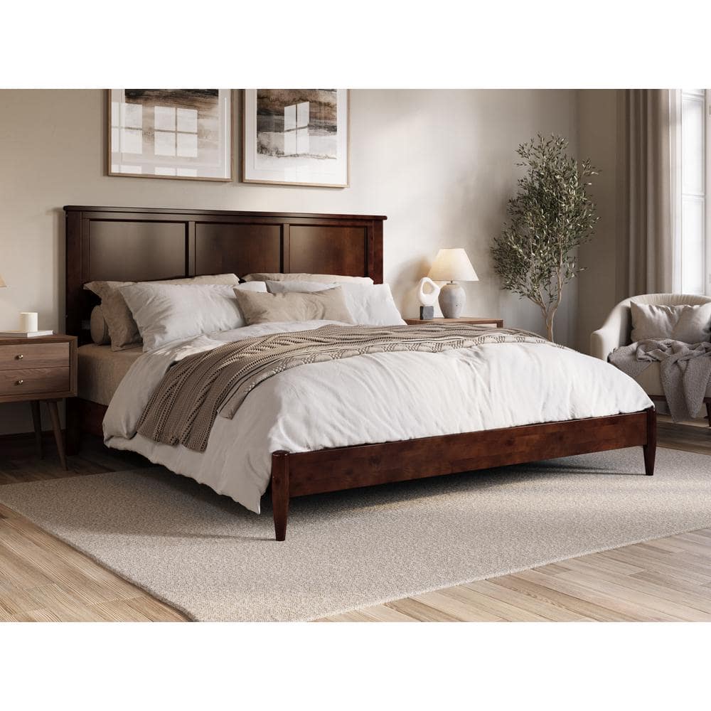 Charlotte Walnut King Solid Wood Low Profile Platform Bed