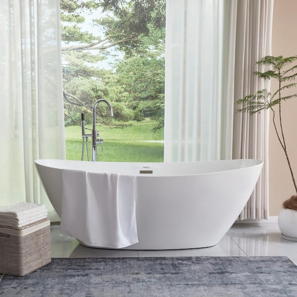 Valence 71 in. Acrylic Flatbottom Freestanding Bathtub in White/Classic Chrome