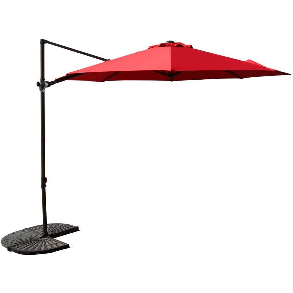 ITOPFOX 10 ft. Aluminum Cross Base Outdoor Cantilever Patio Umbrella in Red HDSA011OT087 The