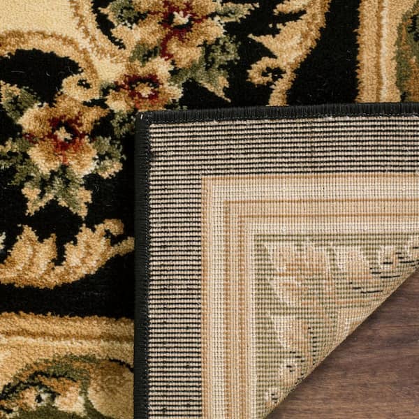 Lyndhurst Black/Ivory Doormat 3 ft. x 5 ft. Floral Medallion Border Area Rug