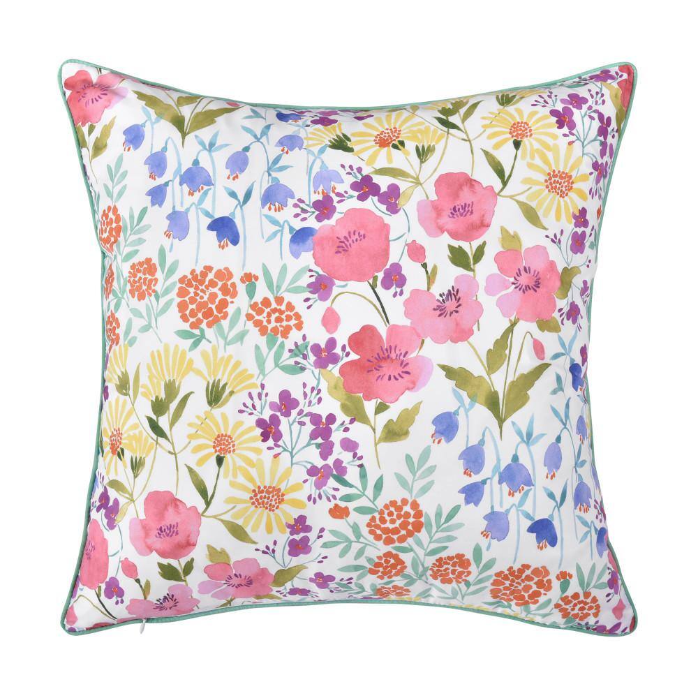 Colorful Floral Watercolor Polyester Euro Sham