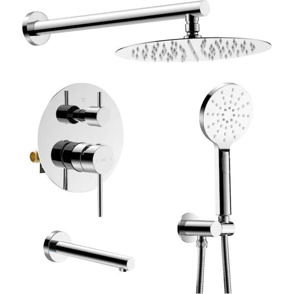 KIBI 2-Handle 3-Spray Shower Faucet 1.8 GPM with Pressure Balance, Corrosion Resistant Wall Mount in Chrome