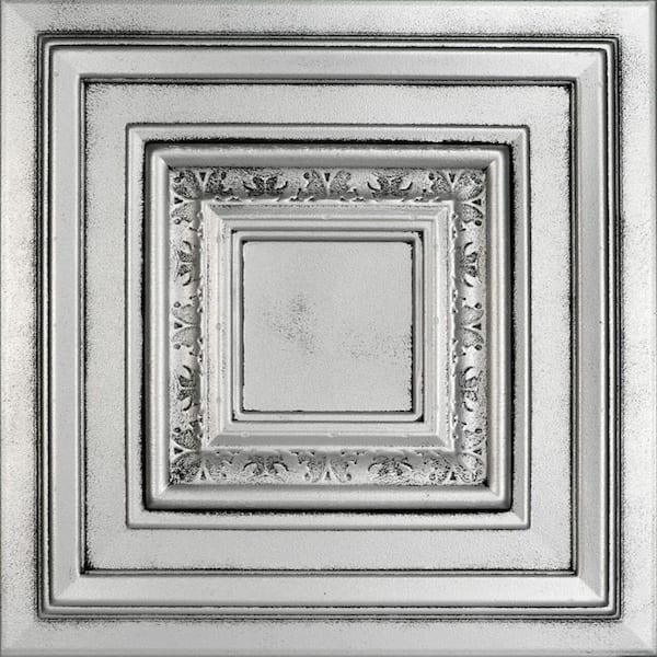 A La Maison Ceilings Chestnut Grove Antique Silver 1.6 ft. x 1.6 ft. Decorative Foam Glue Up Ceiling Tile (21.6 sq. ft./Case)