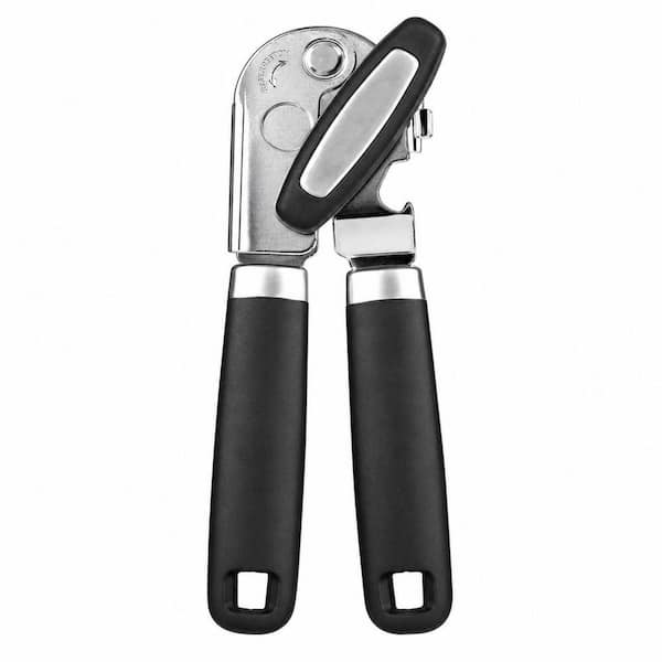 Black Multifunctional Manual Can Opener with Magnet, Cutting Blade, Smooth Cutting Edge, Knob and Grip Handle