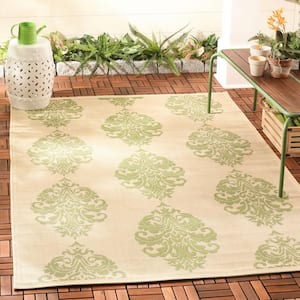 Courtyard Natural/Olive 4 ft. x 6 ft. Floral Indoor/Outdoor Patio  Area Rug