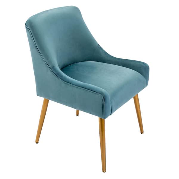 VERYKE Teal Velvet Wide Side Chair with Swoop Arm Metal Legs