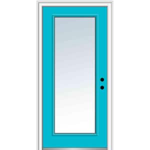 36 in. x 80 in. Classic Left-Hand Inswing Full-Lite Clear Painted Fiberglass Smooth Prehung Front Door, 4-9/16 in. Frame