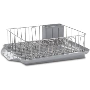 Classic Large Dish Rack in Gray with Removable 3 Compartment Flatware Caddy