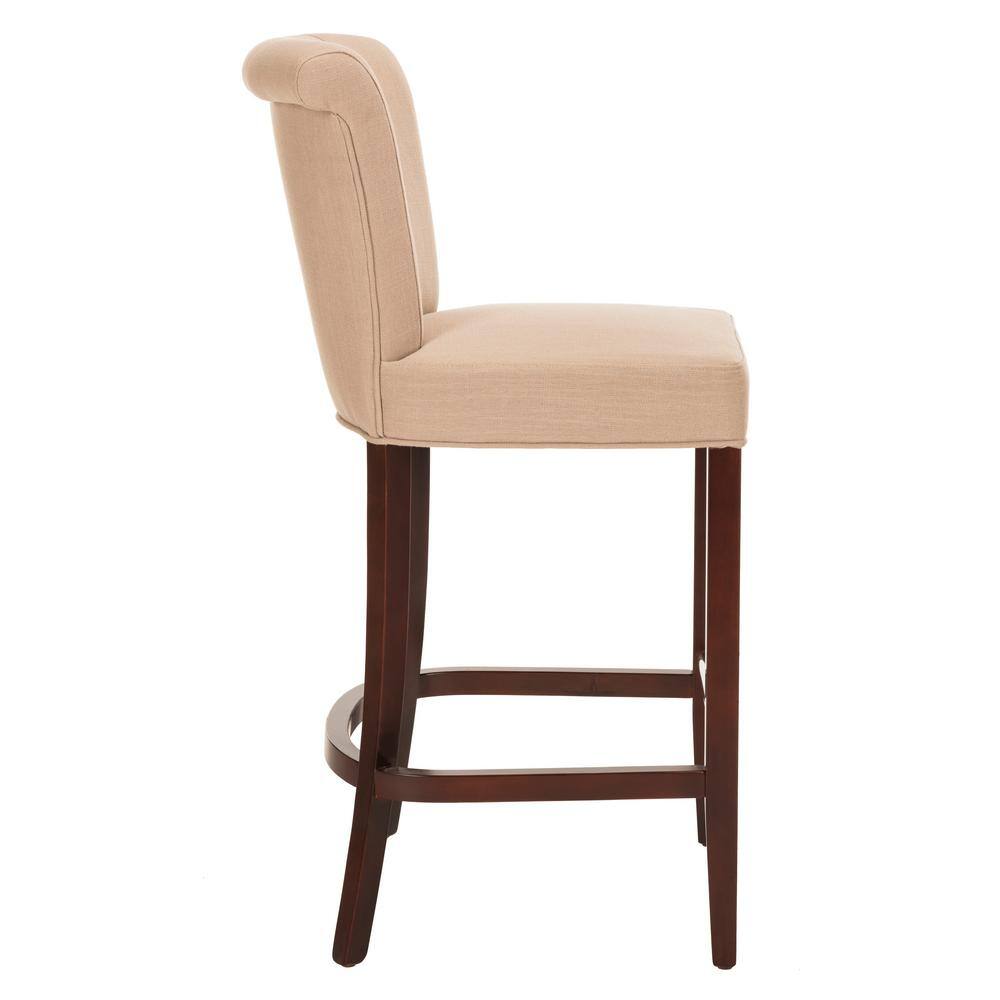 Transitional True Taupe Linen Blend Bar Stool with Cherry Mahogany Frame