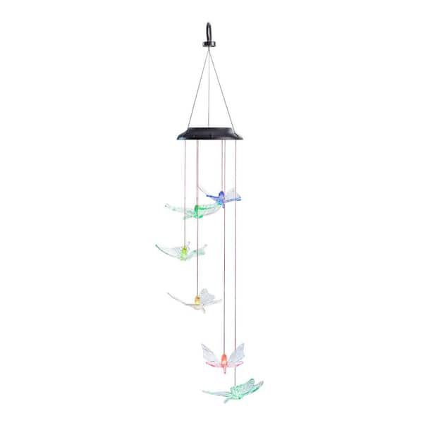 27 in. Tall Outdoor Solar Powered Wind Mobile with Color Changing LED Butterfly Lights