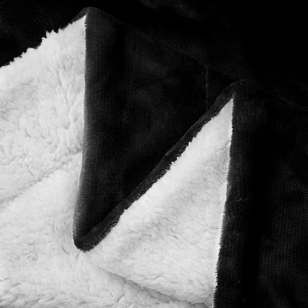 JML Black Polyester Sherpa Throw Blanket She Black Throw The