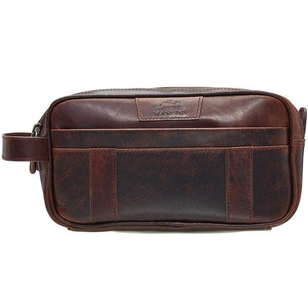 MANCINI Buffalo Dual Top Zipper Toiletry Bag, Brown