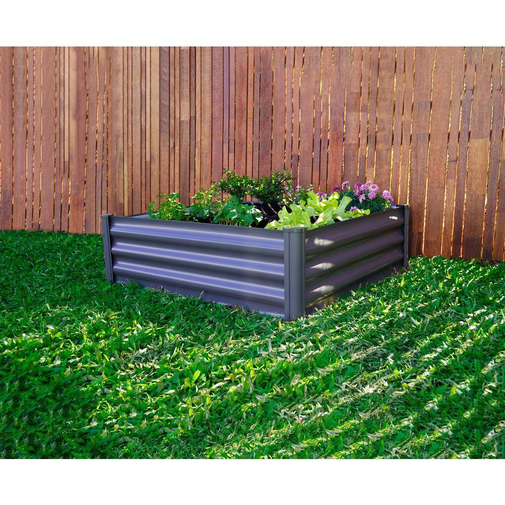 48" Gray Galvanized Steel Raised Garden Bed