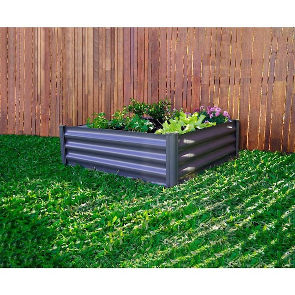 48 in. W x 48 in. D x 12 in. H Woodland Gray Galvanized Metal Raised Garden Bed