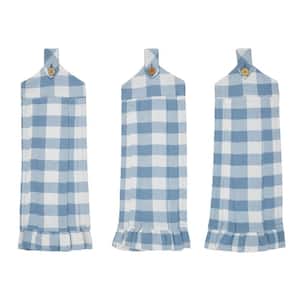 Annie Blue Buffalo Check Button Loop Cotton Blend Kitchen Tea Towel Set (Set of 3)
