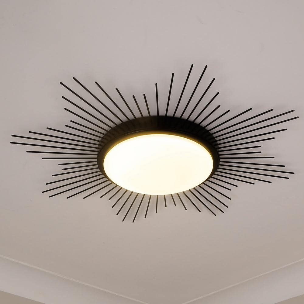 Matte Black Sunburst LED Flush Mount with Opal Glass Shade