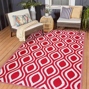 Venice Red and White 10 ft. x 14 ft. Folded Reversible Recycled Plastic Indoor/Outdoor Area Rug-Floor Mat