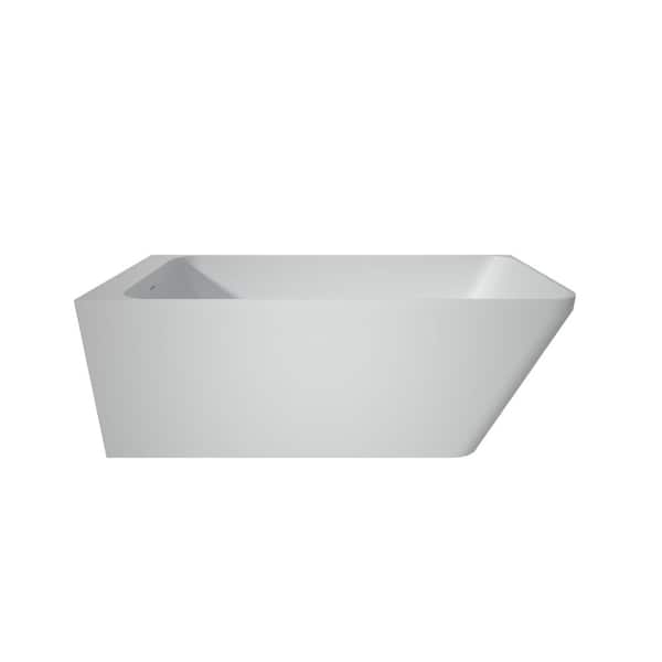 67 in. x 33 in. Alcove Solid Surface Bathtub Stone Resin Soaking Tub with Center Drain in Matte White