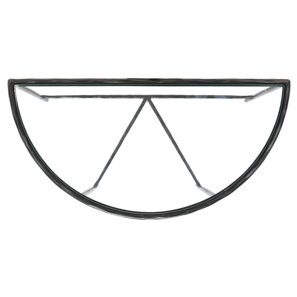 Aristocratic 36'' Black Metal & Glass Demilune Console Table
