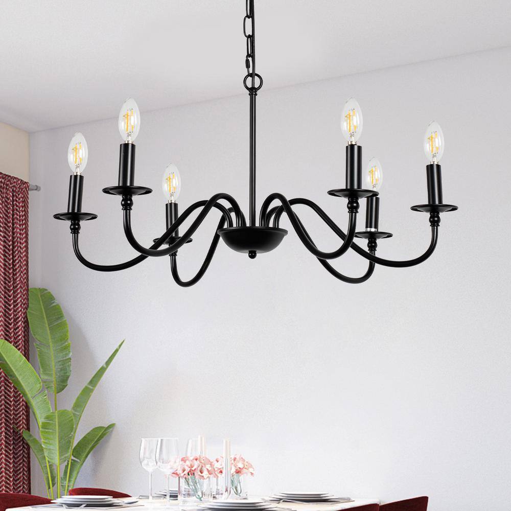 Black Metal 6-Light Candle Style Chandelier