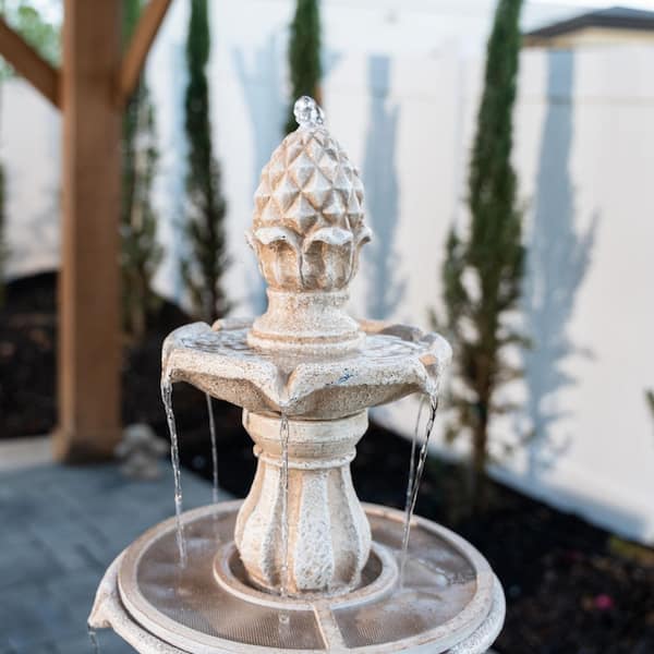 51 in. H Fiber Resin Beige 3-Tier Freestanding Waterfall Fountain