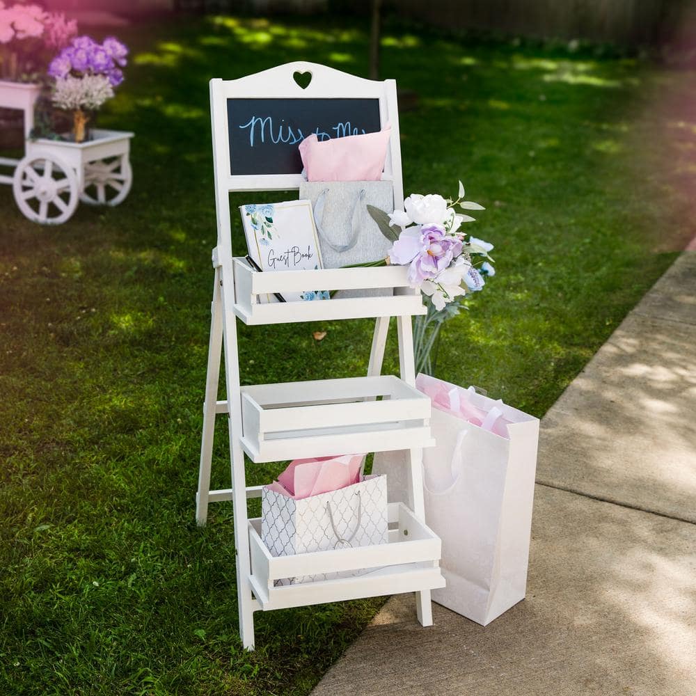 White Fir Wood 41" 3-Tier Ladder Plant Stand with Chalkboard