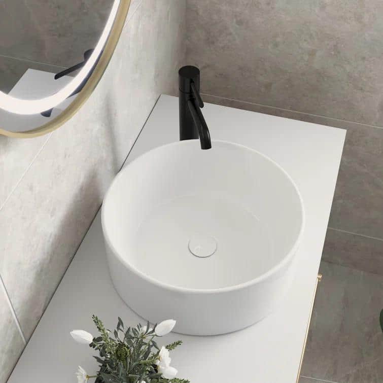 Symmetry 16" Round White Ceramic Above-Counter Vessel Sink